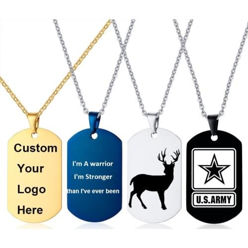 Personalized Stainless Steel Necklace Military Dog Tag Pendant Custom Motivational phrase Name Photo Gift for Dad Husband Boy