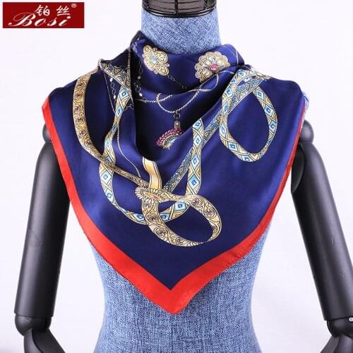 BOSI Fashion Print Scarf Silk Satin Square Neck Scarf For Women Print Hijab Scarfs Female 70*70cm Shawls and Wraps Scarves Lady