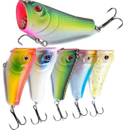 1pcs floating Popper Fishing Lures Artificial 5cm/8g 3D eyes Topwater hard Wobblers bait with treble hook Bass Trout Pike bait