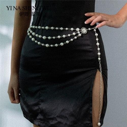 Women Fringe Imitation Pearl Belt Female Vintage Dress Pattern Belly Dance Waist Chains Ladies Designer Woman Dresses Chains