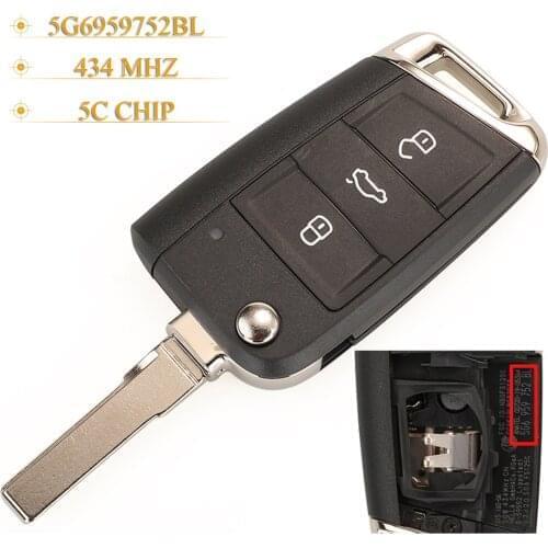 Kutery 5pcs/lot 3 Buttons Keyless-Go Remote Car Key Fob 434Mhz 5C Chip 5G6959752BL For VW Seat Golf7 Touran Polo Tiguan