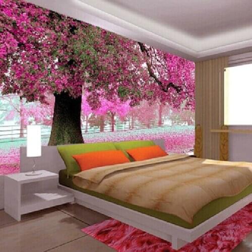 PVC 3D seamless TV setting wall of the sitting room bedroom wallpaper wall pink tree Custom Size