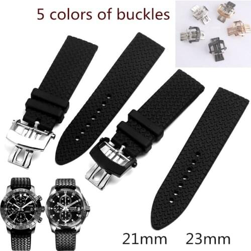 New 21mm 23mm Natural Silicone Rubber Watchband Black Tape Waterproof Sport Strap For Chopard with Gold Silver Deployment Clasp