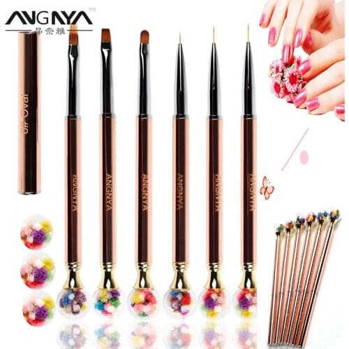 ANGNYA Rose Gold UV Gel Brush Extension Liner Painting Brush Top Flower Ball Decora French Lines Drawing Manicure Nail Art Tools