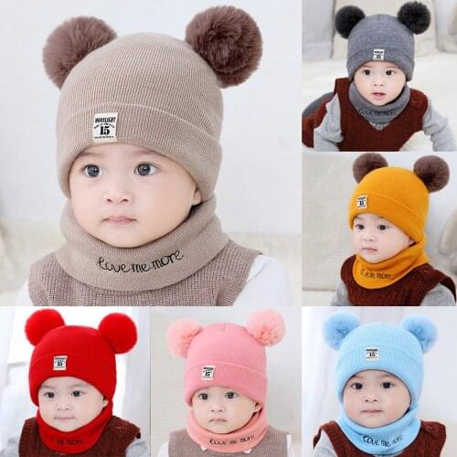 Newborn Kids Baby Boy Girl Pom Hat Winter Warm Knit Crochet Beanie Cap Scarf Set Keep Warm Fashion Casual Kid Cap Hot Sale