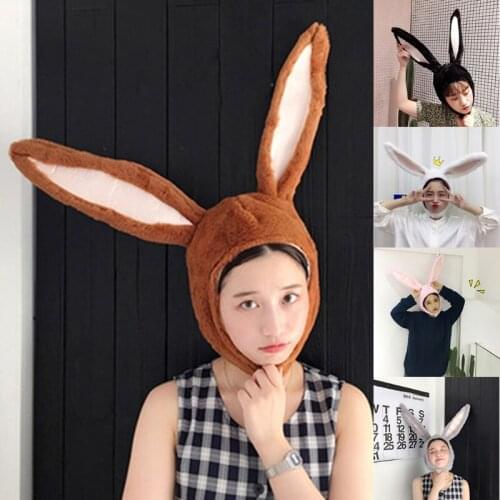 Halloween Cute Women Girls Plush Rabbit Hat Long Bunny Ears Hood Earflap Headgear Cap Head Warmer Cosplay Costume Easter Party P
