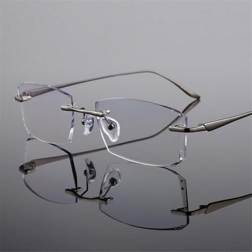 Titanium Eyeglasses Rimless Frame Fashion Exquisite Diamond Trim Mens Eyewear Prescription Frameless Myopic Glasses