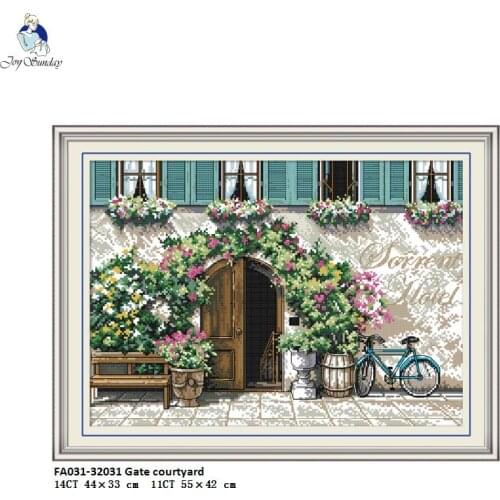The Gate Courtyard Patterns Needlework Set Print Fabric 14CT and 11CT Cross Stitch Kits DIY Hand Work For Embroidery Home Decor