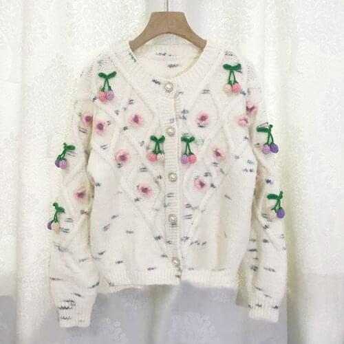 High Quality Hand-Knitted Crochet Sweater Cardigan 2021 Fall Winter Elegant Loose Single-Breasted Thick Wool Women Sweater Coat