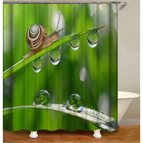 Animal Shower Curtain Cute little Snail on the Grass Bath Accessories with 12 Hooks Waterproof Polyester Fabric Bathroom Decor