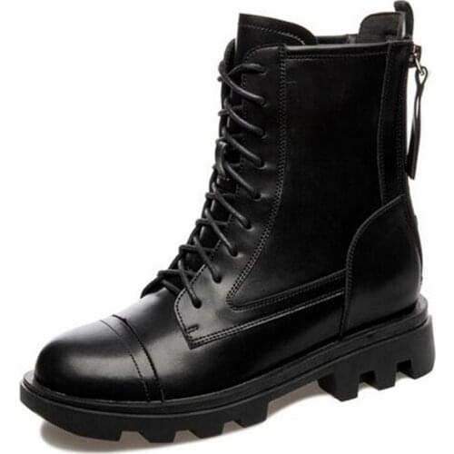 2021 New Cross Straps Back Zipper Autumn Single Boots Thick Heel Internal Increase High Heels Genuine Leather Shoes Women Boots