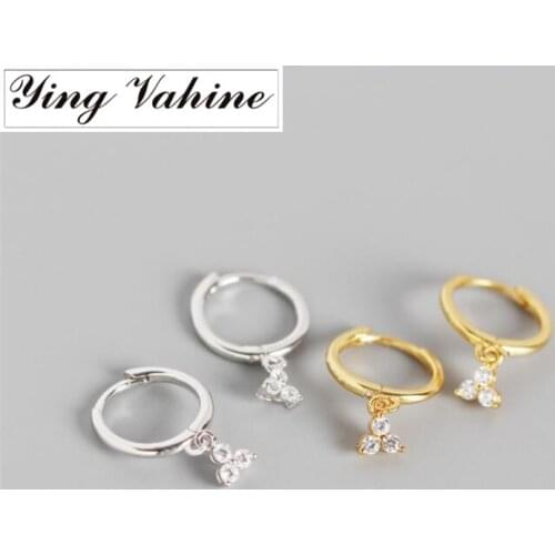 Ying Vahine 100% 925 Sterling Silver Three Small Zircons Pendant Stud Earrings for Women