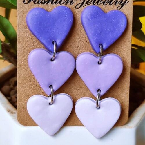 Minar Temperament Gradient Color Love Heart Dangle Earring for Women Girls Trendy Polymer Clay Long Earring Jewelry Pendientes