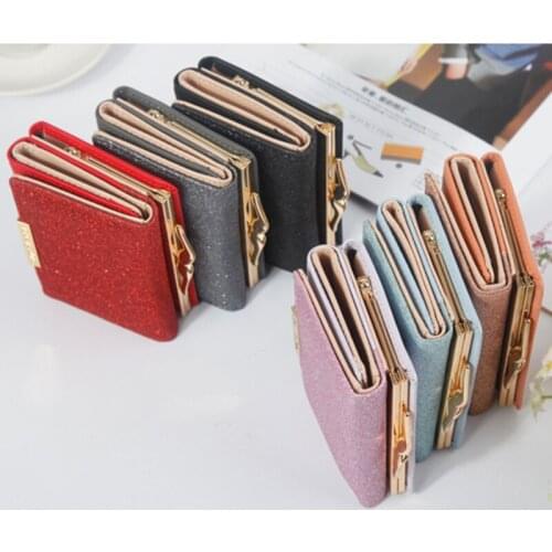 2021 Women Shiny Wallet Three Fold Wallets cartera mujer Ladies Coin Pocket Womens Purse Simple Clutch Bag portefeuille femme