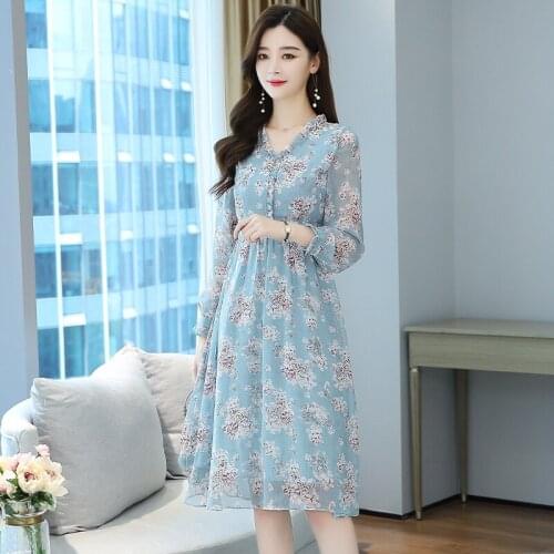 Women Fairy Chiffon Dress Spring Slimming Waist Girls Elegant Floral Printed Holiday Dress Women 2021 Summer Female Casual Dress