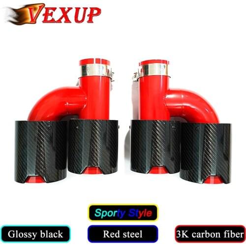 1PCS Dual Exhaust Pipe Tip Glossy/Matte Black Carbon Fiber Exhaust Pipe Tail Exhaust Muffler Tip for BMW Sporty Modification