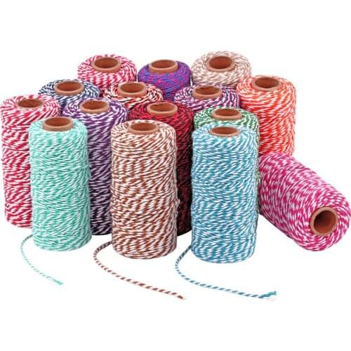 100m/roll Colorful DIY 2ply Bakers Pink String Cotton Cords Rope for Home Decor Handmade Christmas Gift Packing Craft Projects
