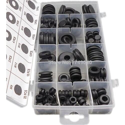 125pc/Boxs Black Ring Rubber Grommet & Firewall Hole Plug Assortment Electrical Wire Sealing Gasket Kit For Car Truck Boat