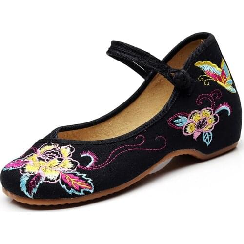 Retro Chinese Embroidery Ladies Canvas Costume Ballet Flats Casual Comfortable Old Beijing Women Embroidered Ballerinas Shoes