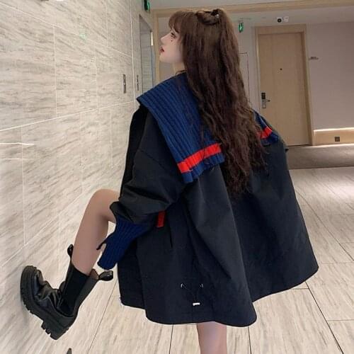 Basic Jackets Women Knitted Striped Patchwork Loose Medium-long Jacket Coat Womens Casual Cargo Streetwear BF Oversize Ulzzang