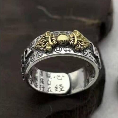 BOCAI New 100% s925 sterling silver vajra good luck ring retro Thai silver jewelry heart sutra classical man ring