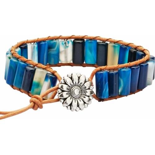 Stone Bracelets for Women, Leather Wrap Healing Beaded Adjustable Bracelets for Unisex 8"-11"