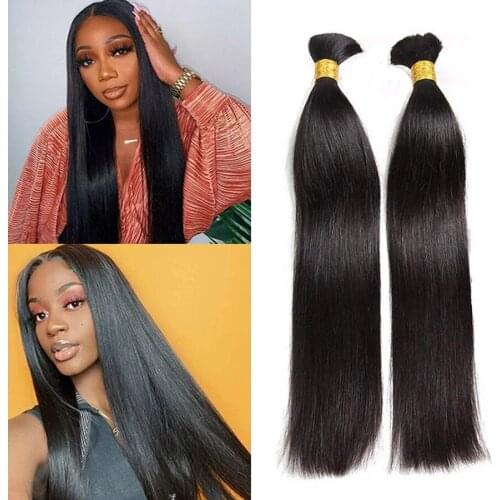 Brazilian Straight Bulk Hair For Braiding 8 To 32 Inches Remy Hair Crochet Braids No Weft Hair Bulk For Black Women 1Pcs/Lot