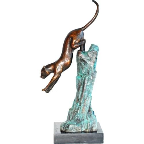 Leopard Bronze Statue Panther Sculpture Wildlife Animal Cheetah Metal Crafts Art Office Man Gifts