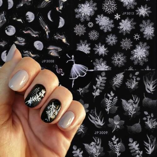 Black and White Leaves Starry Sky Love Flower Butterfly Nail Stickers Nail Decals Slider Wraps DIY 5D Laser Nail Art Decoration