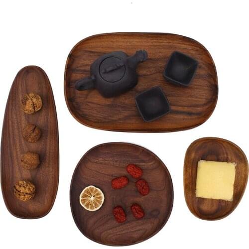 Black walnut tray, solid wood, round fruit plate, tray, wooden plate, creative, new Chinese custom customized wooden tray