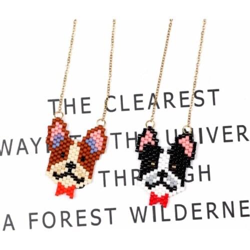 FAIRYWOO Cute Dog Pendant Necklace Women Jewelry Imported Glass Beads Long Necklace Handmade Jewellery Girl Birthday Gift Choker