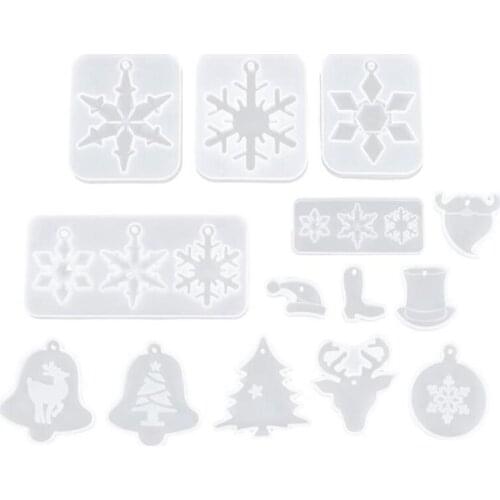 Hot Christmas Pendant Pendant Crystal Epoxy Mold Diy Snowflake Christmas Tree Bell Deer Snowman Hat Silicone Mold