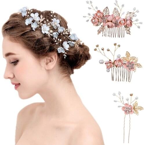 Korean Bridal Hair Combs Wedding Crystal Princess Crown Hair Clips Rhinestones Pearl Hairpins Women Hair Accessories