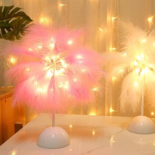 Creative Feather Night Light Small Table Lamp Kids Bedroom Warm Bedside Lamp Party Wedding Decoration