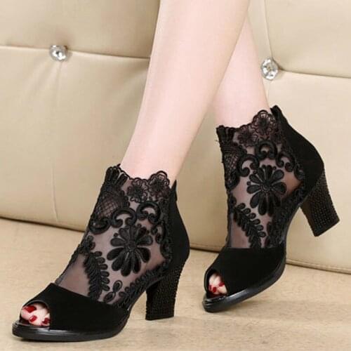 QWEDF Summer mesh Peep Toe sandals sexy heels single shoes women shoes in Europe and America 2019spring and summer gauze SY-18