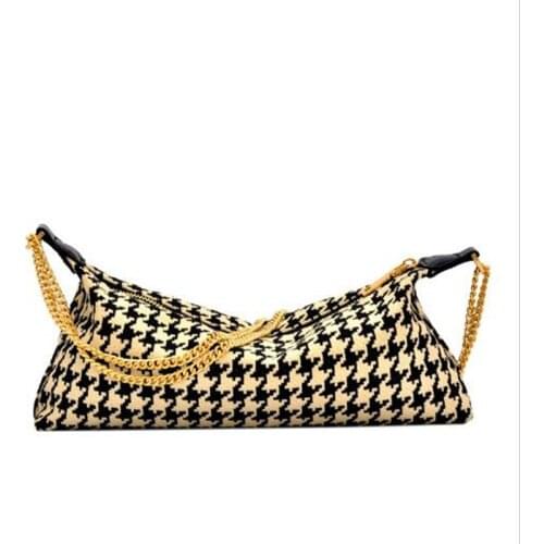 Fashion Design Houndstooth Baguette Bag Chain Shoulder Bags For Women Vintage Plaid Luxury Messenger bags Handbag and Purse