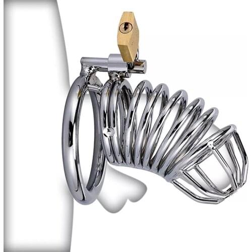 Male Chastity Cage Flirting Metal Penis Lock Cock Ring BDSM Bondage Restraint Sex Toys For Man Gay Small Large Stainless Steel