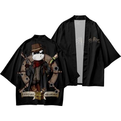 New Loose Summer Ordinary Casual Robe Trend Western Cowboy Panda Men Seven Sleeve Cardigan National Tide Robe