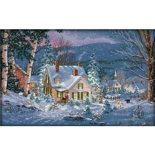 Cozy Cottage Christmas Cross Stitch Kits Snow Scenery Pattern Printed Canvas Embroidery Sets 11CT 14CT Diy Needlework Wall Decor