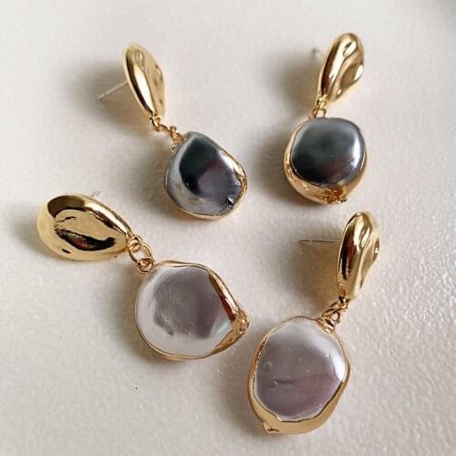 FFLACELL 2020 New Baroque Irregular Geometric Metal Pearl Earrings Women Party Wedding Jewelry