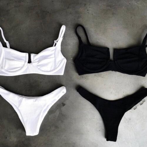 New Women Bandage Push-up Padded Bikini Set Stretch Bodycon High Waist Swimwear Swimsuit Bathing Suit White Black