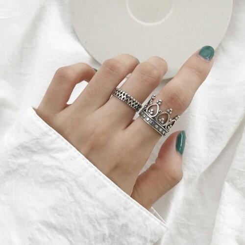 Wholesale 925 sterling silver fine jewelry Retro Crown Princess / "W" Weave Band Ring J383