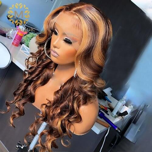 Loose Deep Wave Wig Honey Blonde Lace Front Wigs Ombre Colored Human Hair Wigs Highlight Transparent Lace Wigs Brazilian Hair