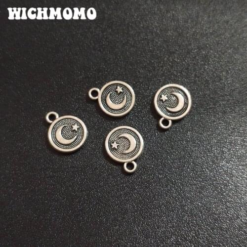 2019 New Fashion 50pcs/bag 10MM Zinc Alloy Round Moon and Stars Charms Pendant for DIY Jewelry Accessories