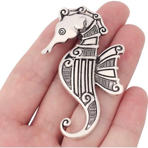3 x Tibetan Silver Large Seahorse Hippocampus Charms Pendants Fit Necklace Jewelry Making Findings 67x41mm
