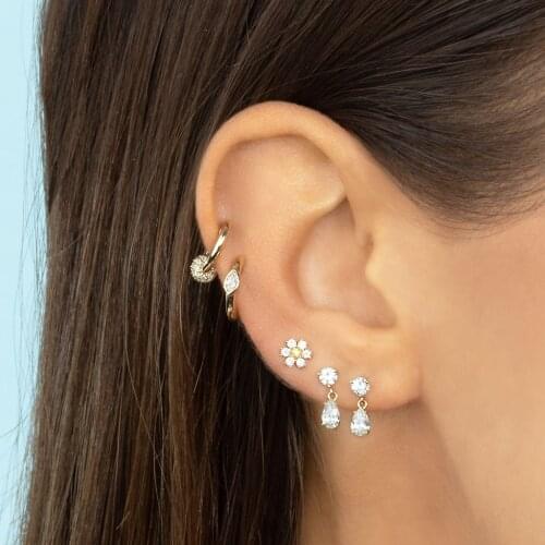 Simple Multi Piercing CZ Jewelry Colorful Cubic Zirconia Small Round Tear Drop Zirconia Earring 925 Silver