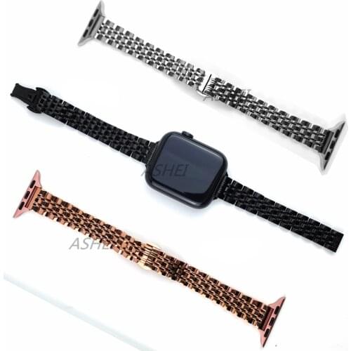 For apple watch strap se 6 5 4 40mm 44mm Thin Slim stainless steel Women band for iwatch 3 28mm 42mm bracelet Girls narrow band