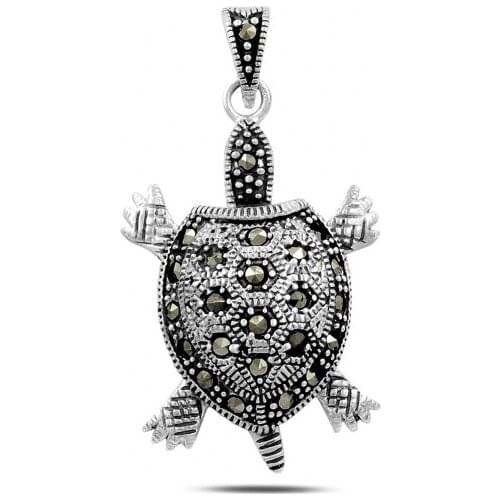 Silver 925 Sterling Marcasite Sterling Moving Sea Turtle Pendant