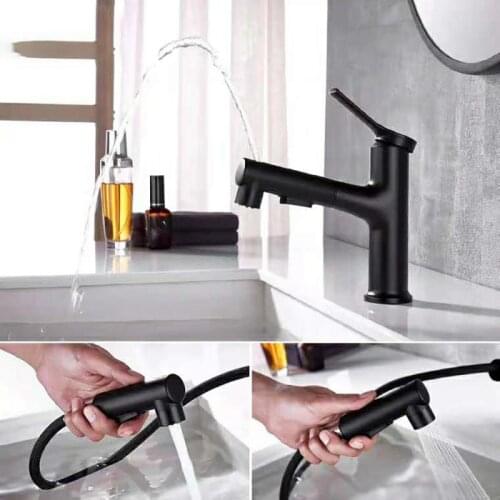 Bathroom Kitchen Basin Faucet Pull Out Spray Sink Tap Copper Pull-Out Mouthwash Faucet With Inlet Pipe Cold Hot Basin Faucet