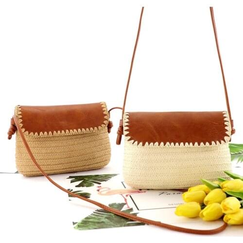 New leather cover paper debate shoulder bag woven bag fashion small bag straw woven bag leisure female bag beach bag woven bag